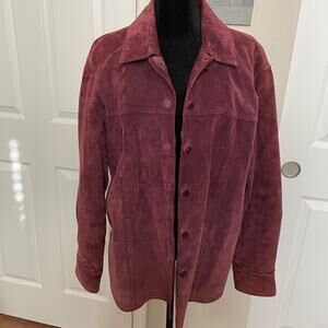 AMI Maroon Lined Suede Shirt Jacket
